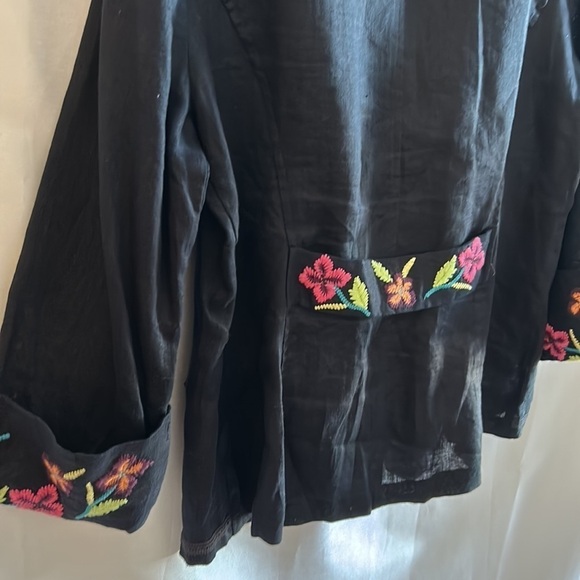 Y2K linen embroidered blazer,floral,embellished,lightweight,fresh,travel,coasta - Picture 3 of 12
